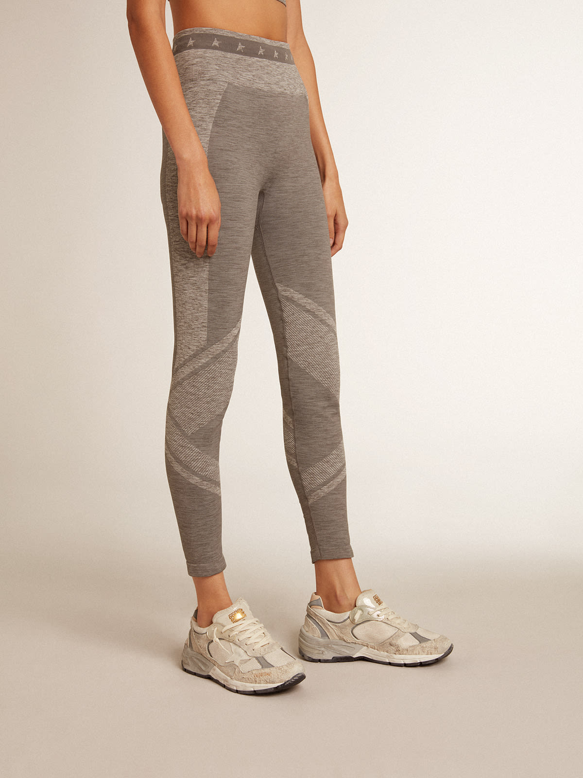 Golden Goose - Women’s gray melange leggings with mixed stitching in 