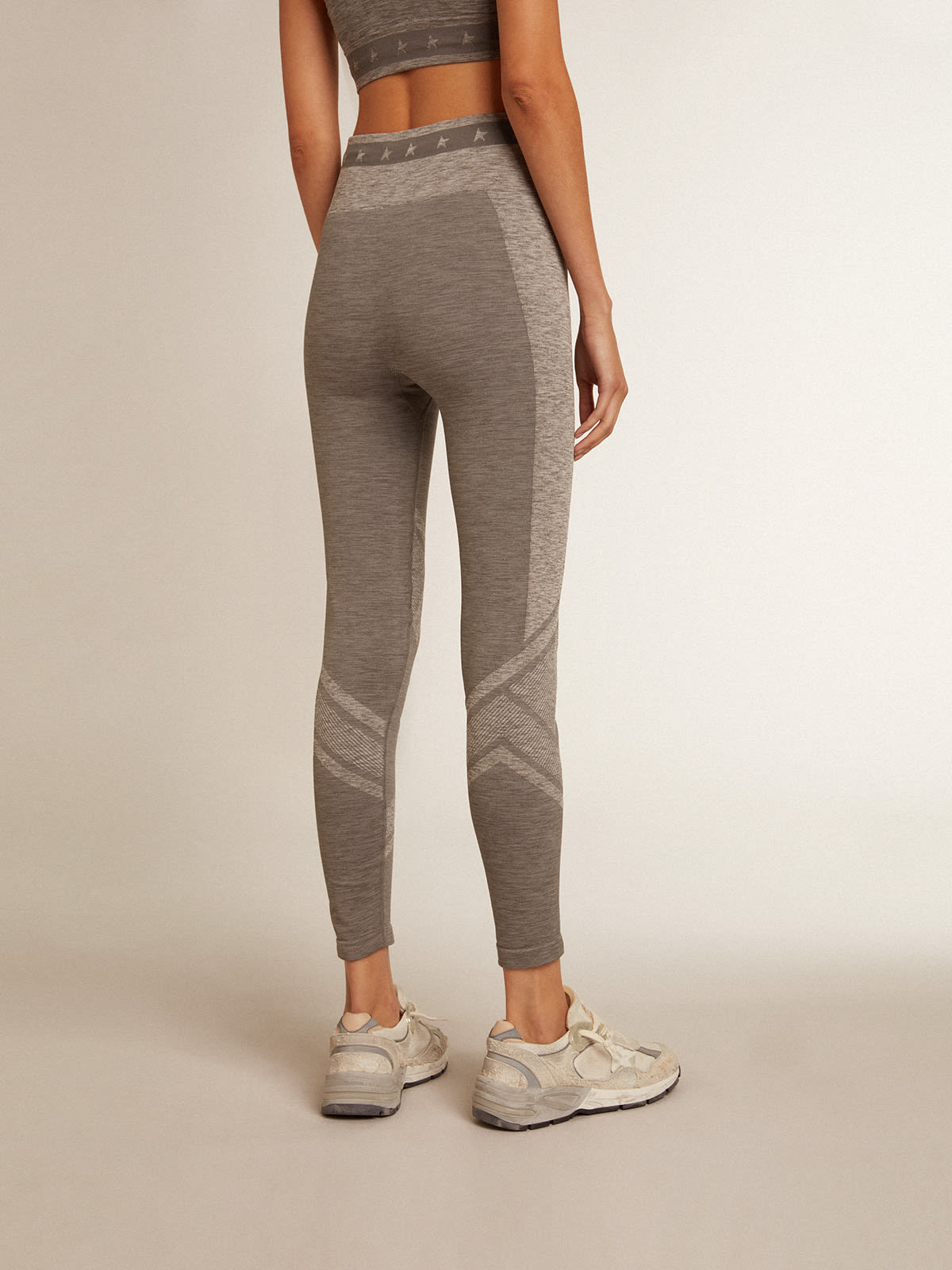 Women’s gray melange leggings with mixed stitching