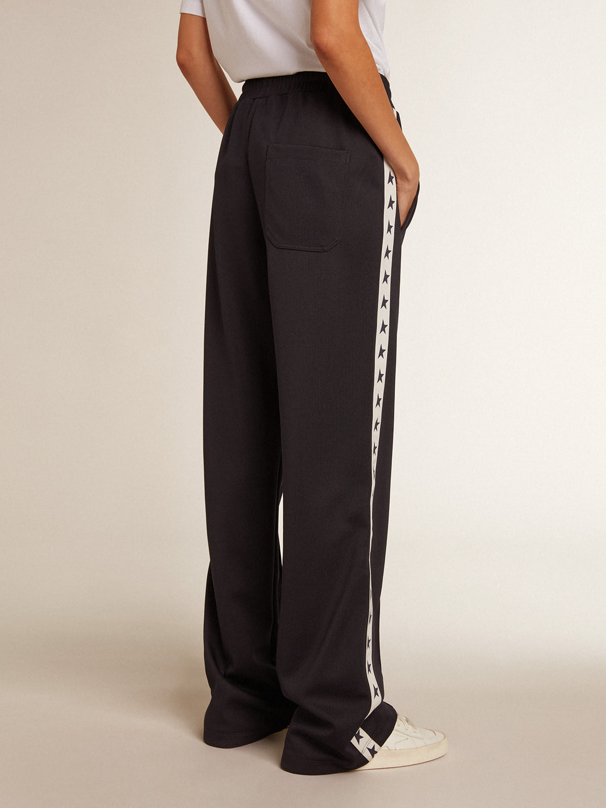 Golden Goose - Dark blue joggers with white strip and contrasting stars in 