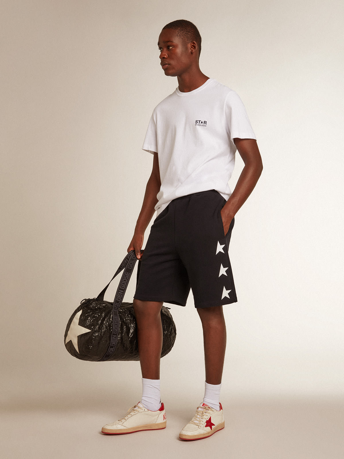 Golden Goose - Men's black bermuda shorts with white stars in 