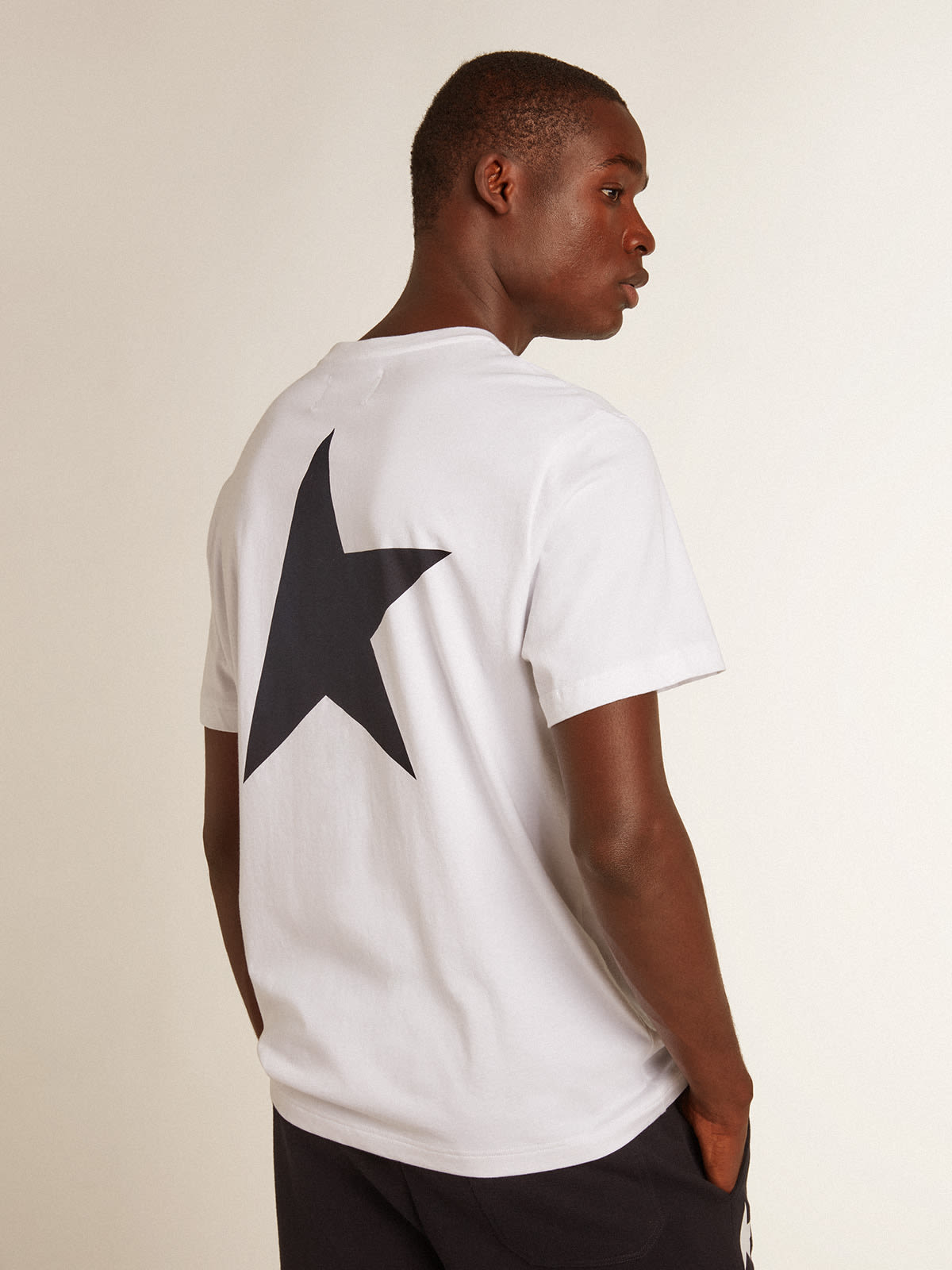 Golden Goose - Men’s white T-shirt with dark blue star on the back in 