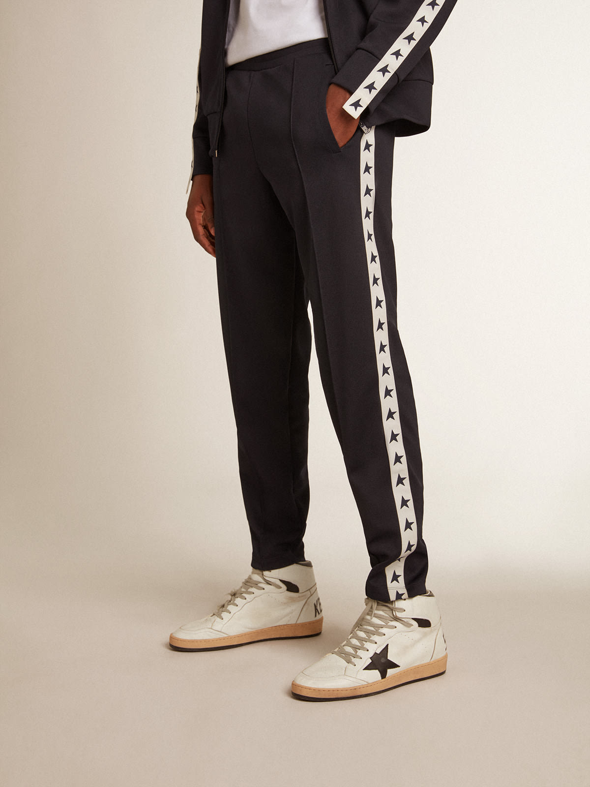 Dark blue joggers with contrasting strip and stars | Golden Goose