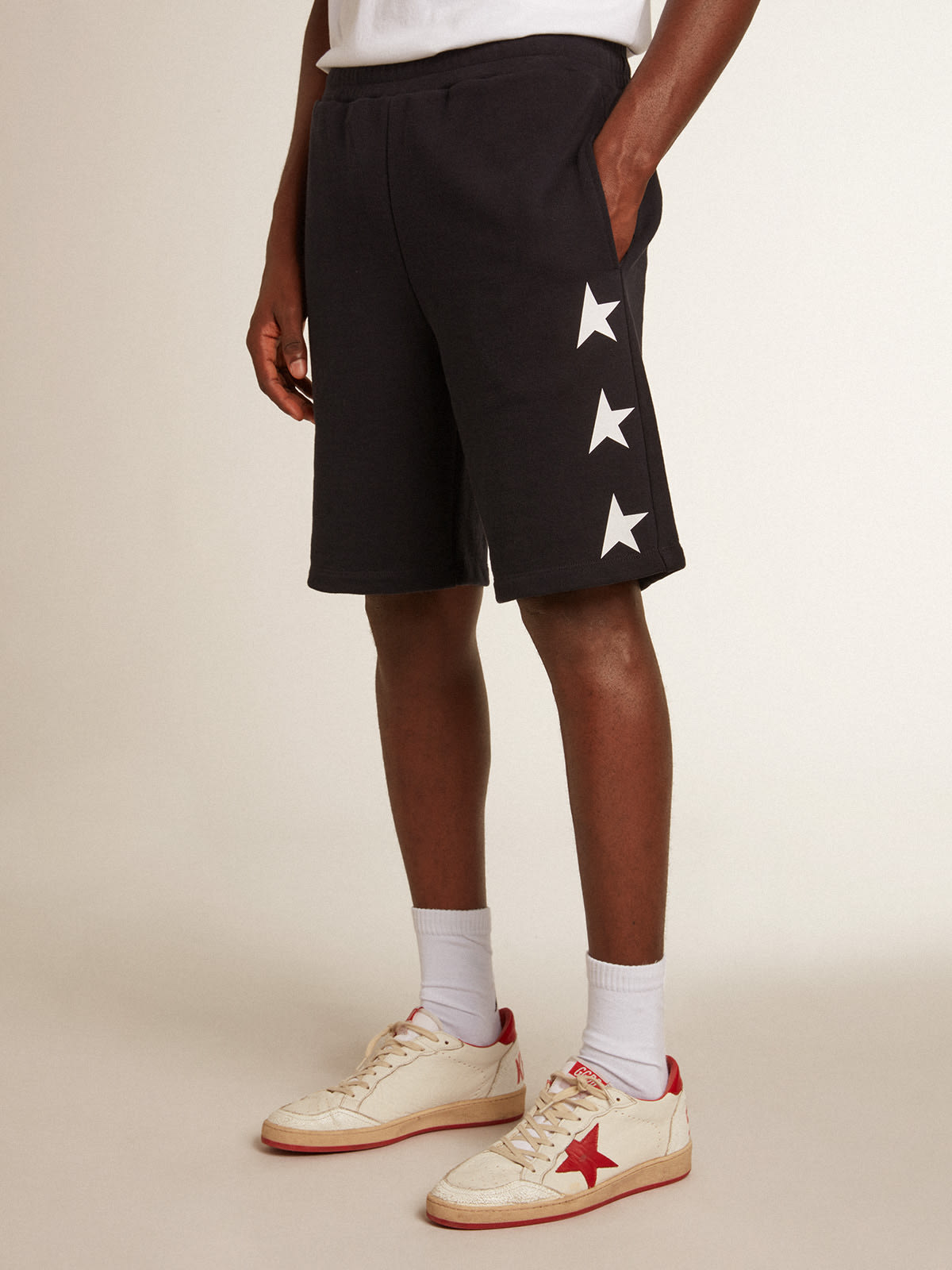 Golden Goose - Men's black bermuda shorts with white stars in 