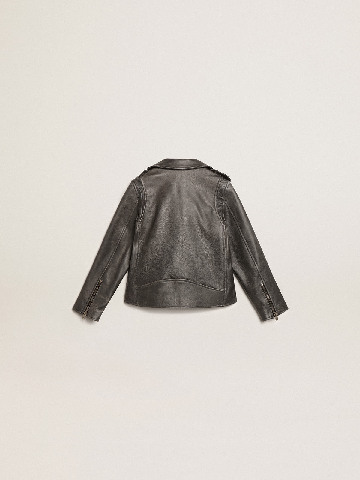 Boys' biker jacket in distressed leather