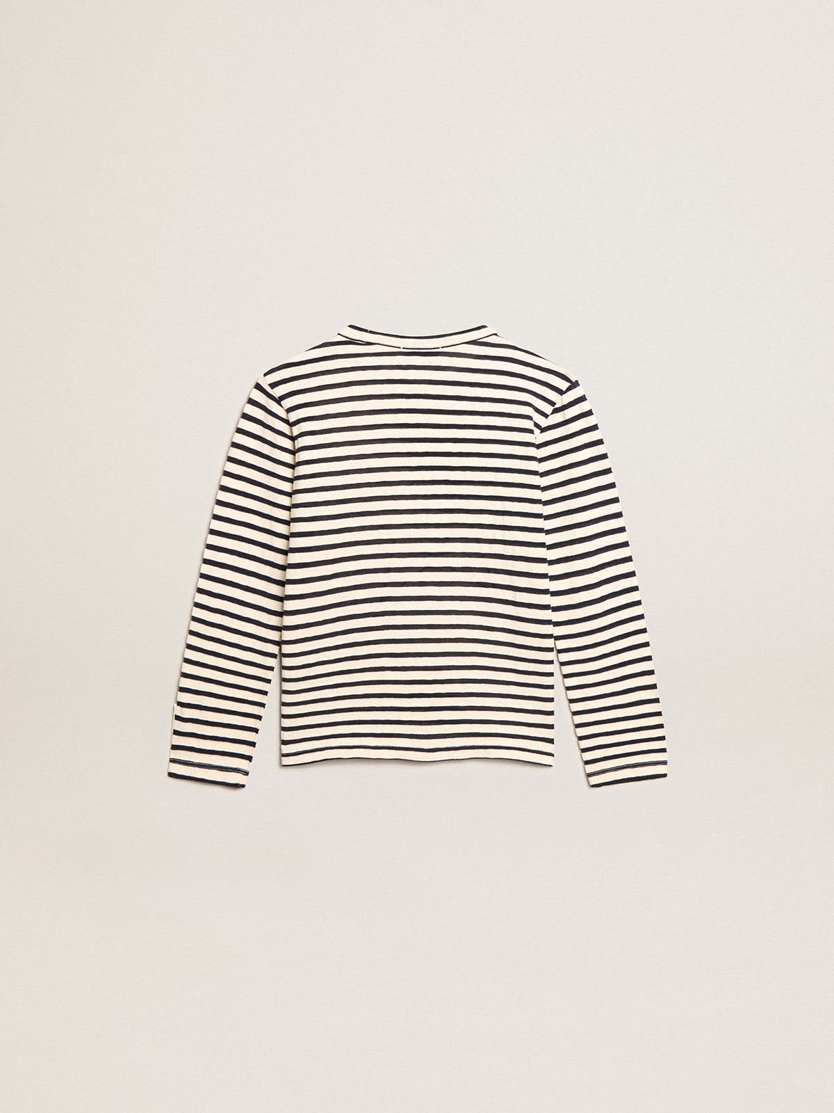 Golden Goose - Boys’ T-shirt with white and blue stripes and embroidery on the front in 