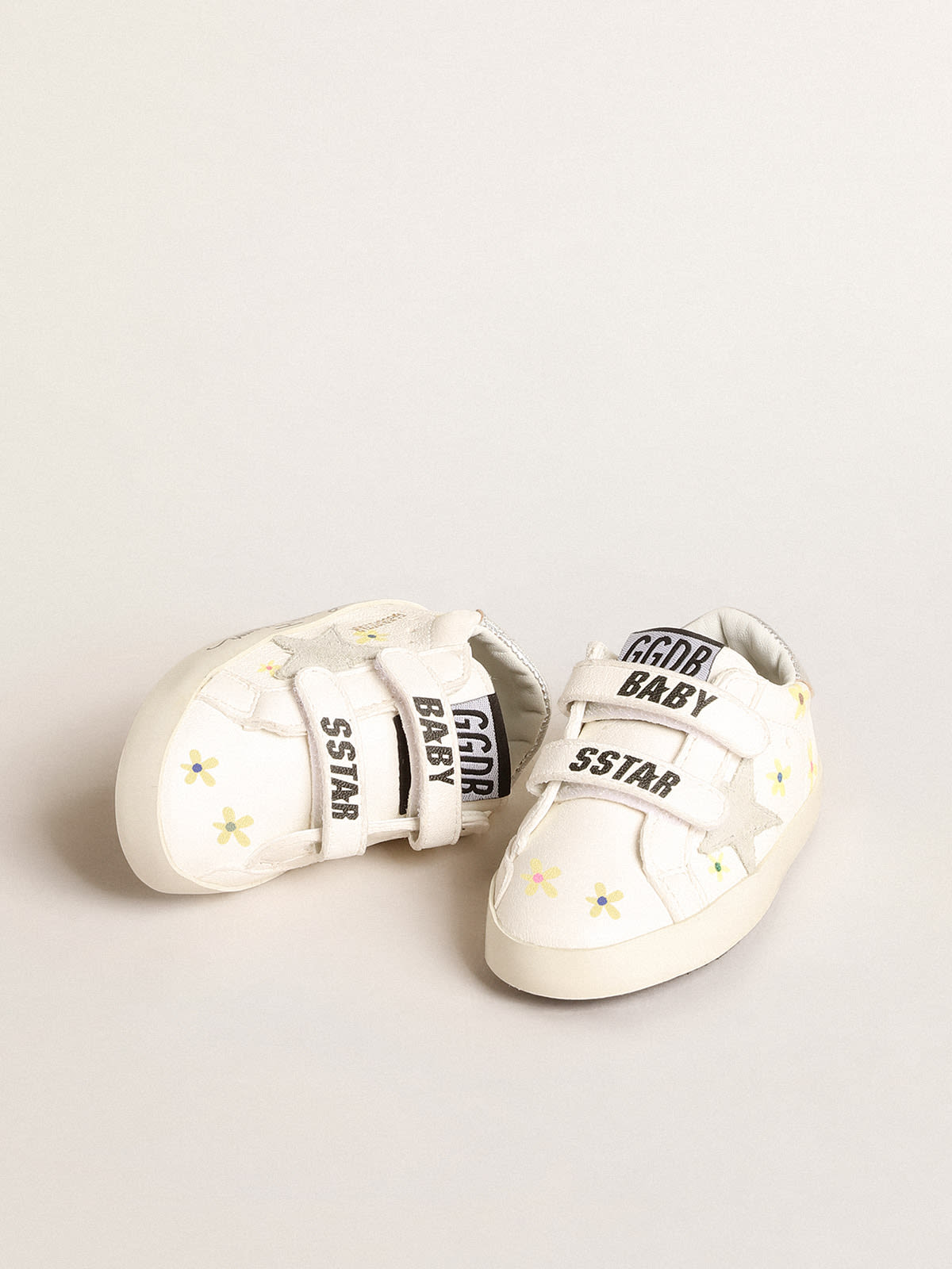 Golden Goose - Baby School with floral print and ice-gray suede star in 