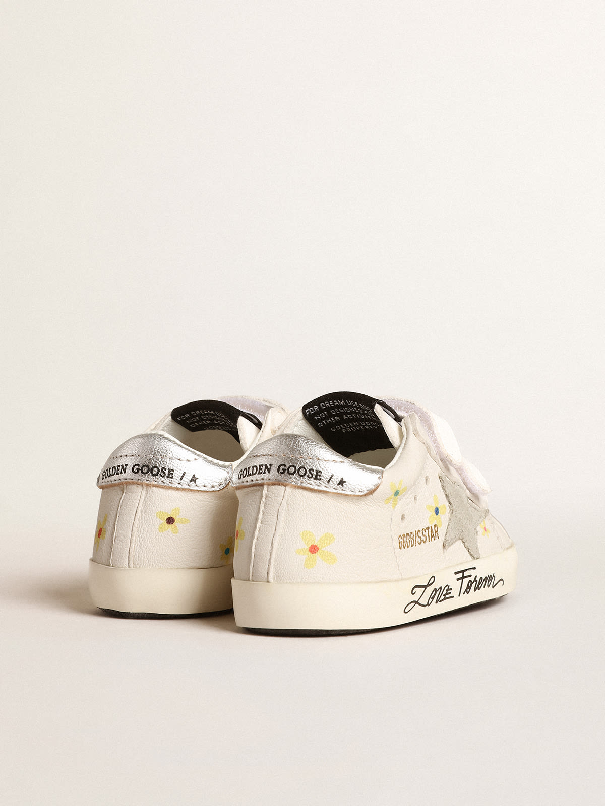 Golden Goose - Baby School with floral print and ice-gray suede star in 