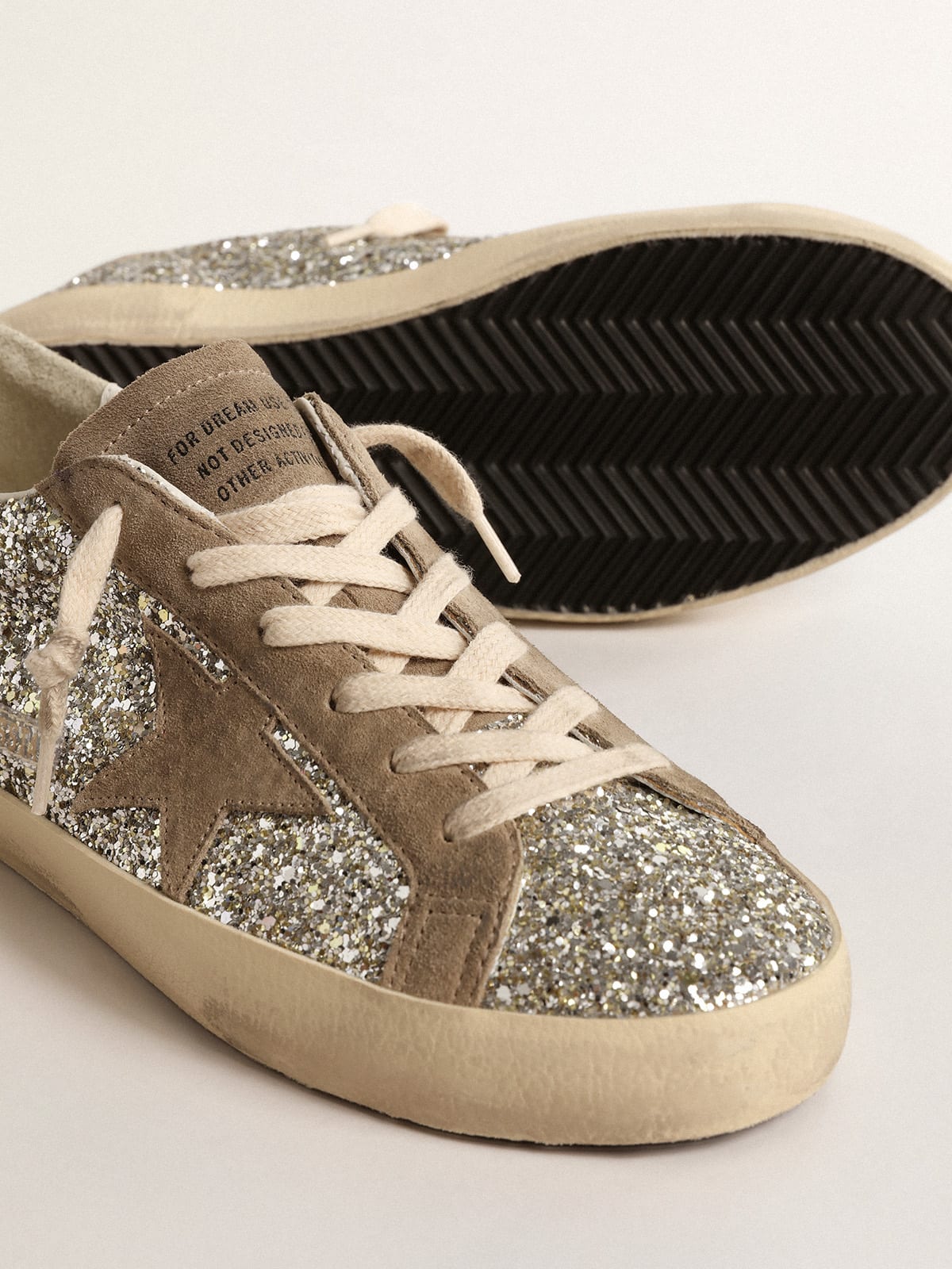 Golden Goose - Super-Star in platinum glitter with dove-gray suede star in 