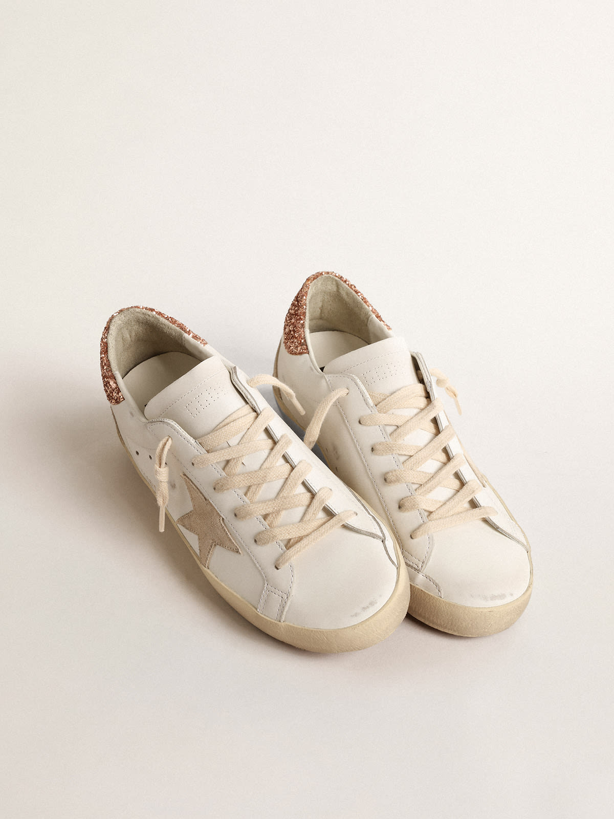 Golden Goose - Women's Super-Star with a suede star and peach-pink glitter heel tab in 