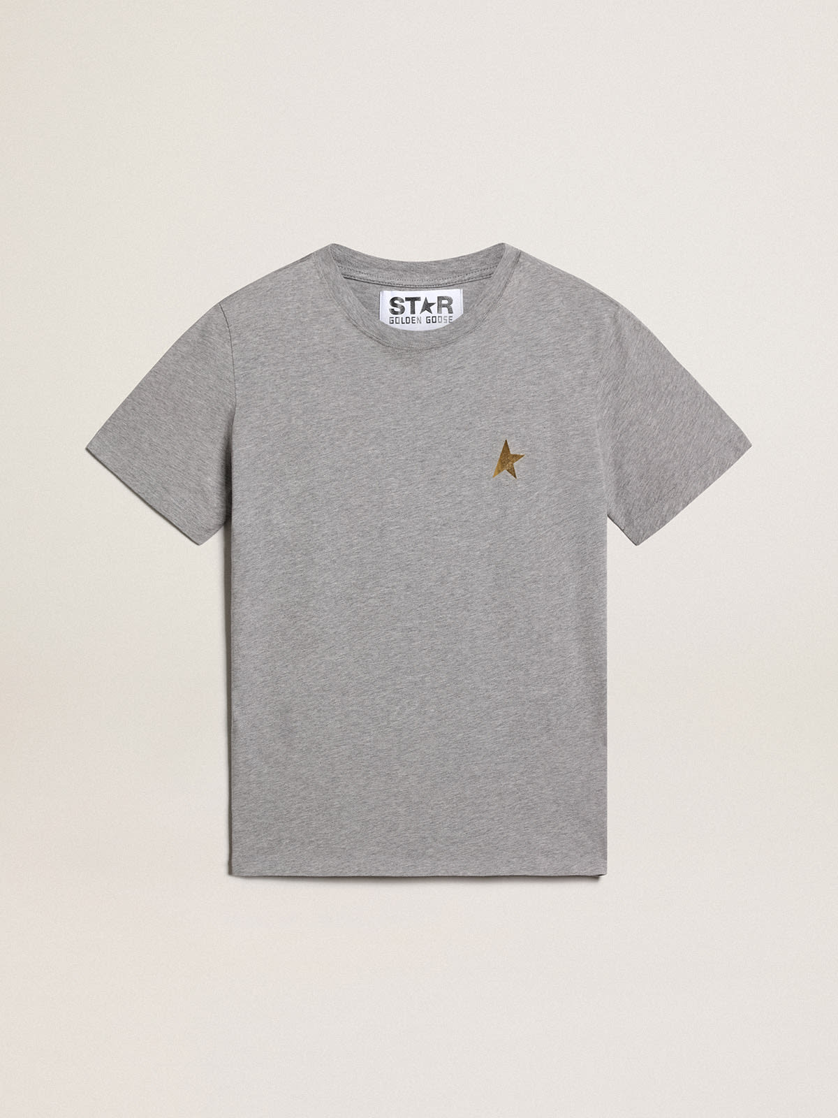 Golden Goose - Camiseta Coleção Star cinza mescla com estrela dourada em contraste na frente in 