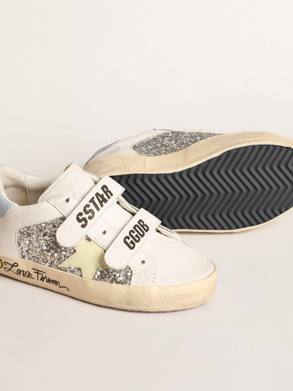 Golden Goose - Bio-based Old School Young with yellow star and glitter inserts in 