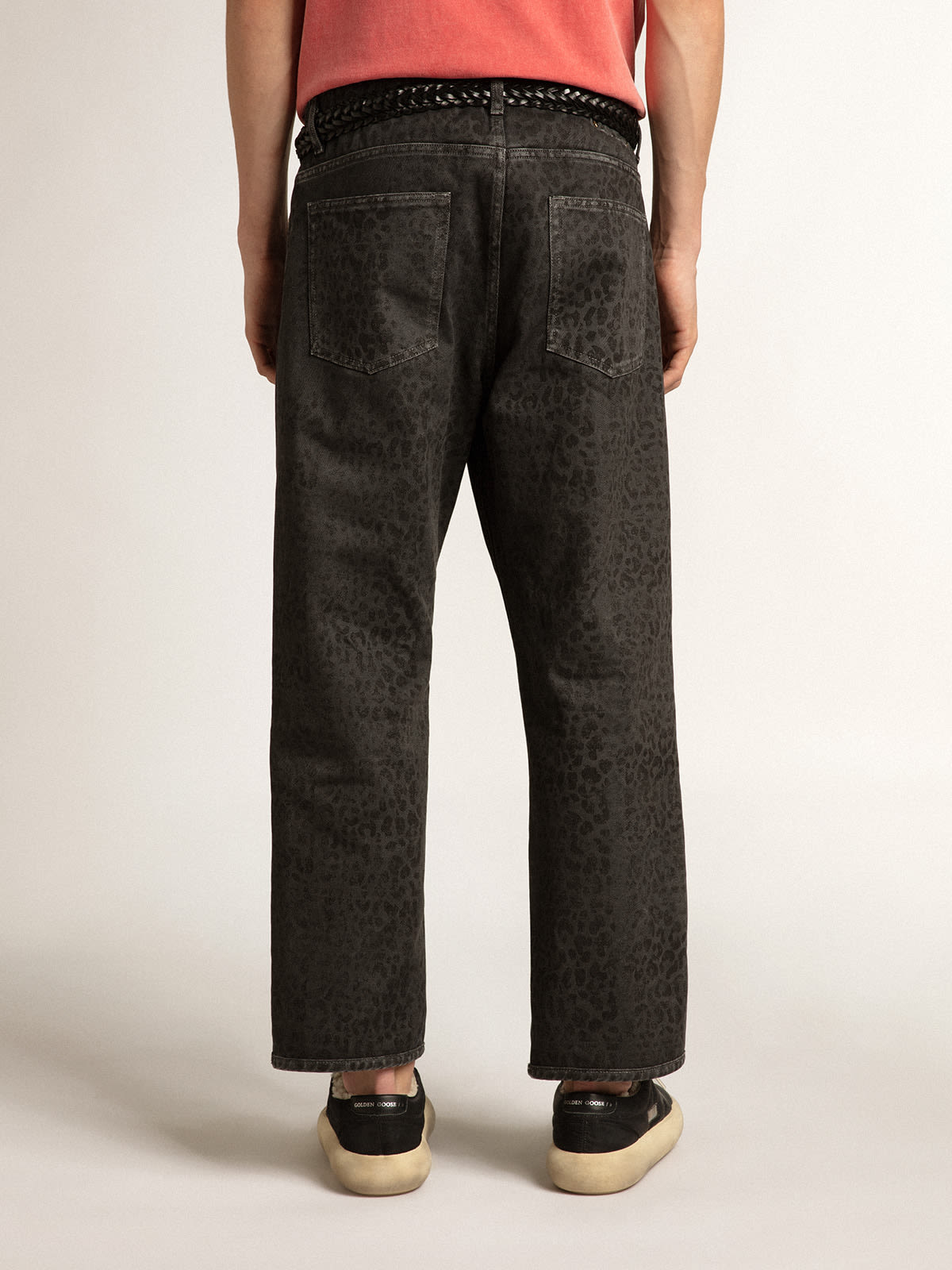 Men's gray jeans with leopard print | Golden Goose