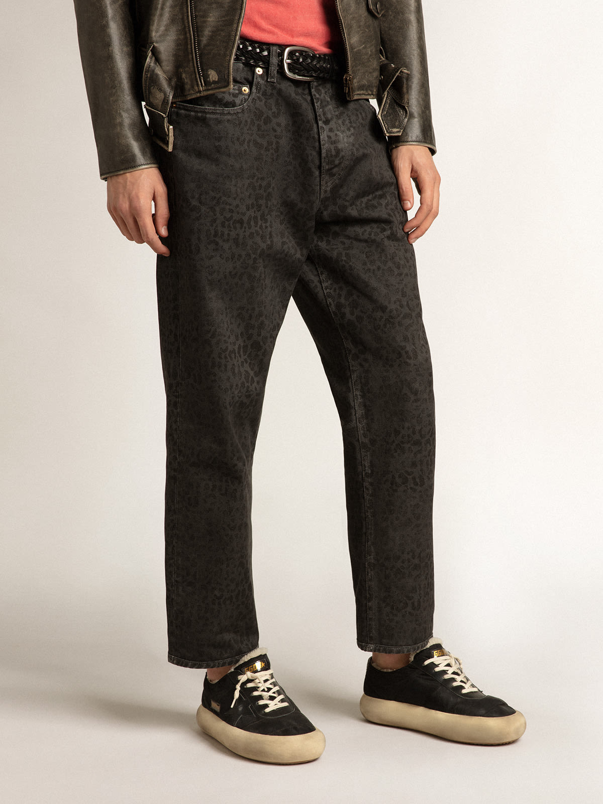 Golden Goose - Men’s gray jeans with leopard print in 