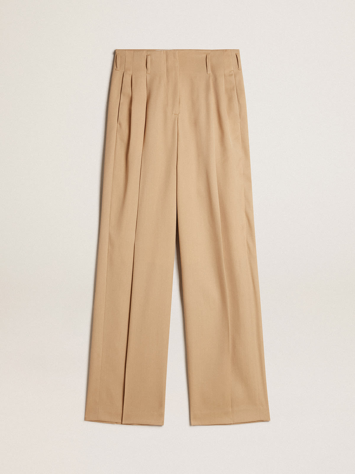 Golden Goose - Pantalone da donna in gabardine di lana color sabbia in 