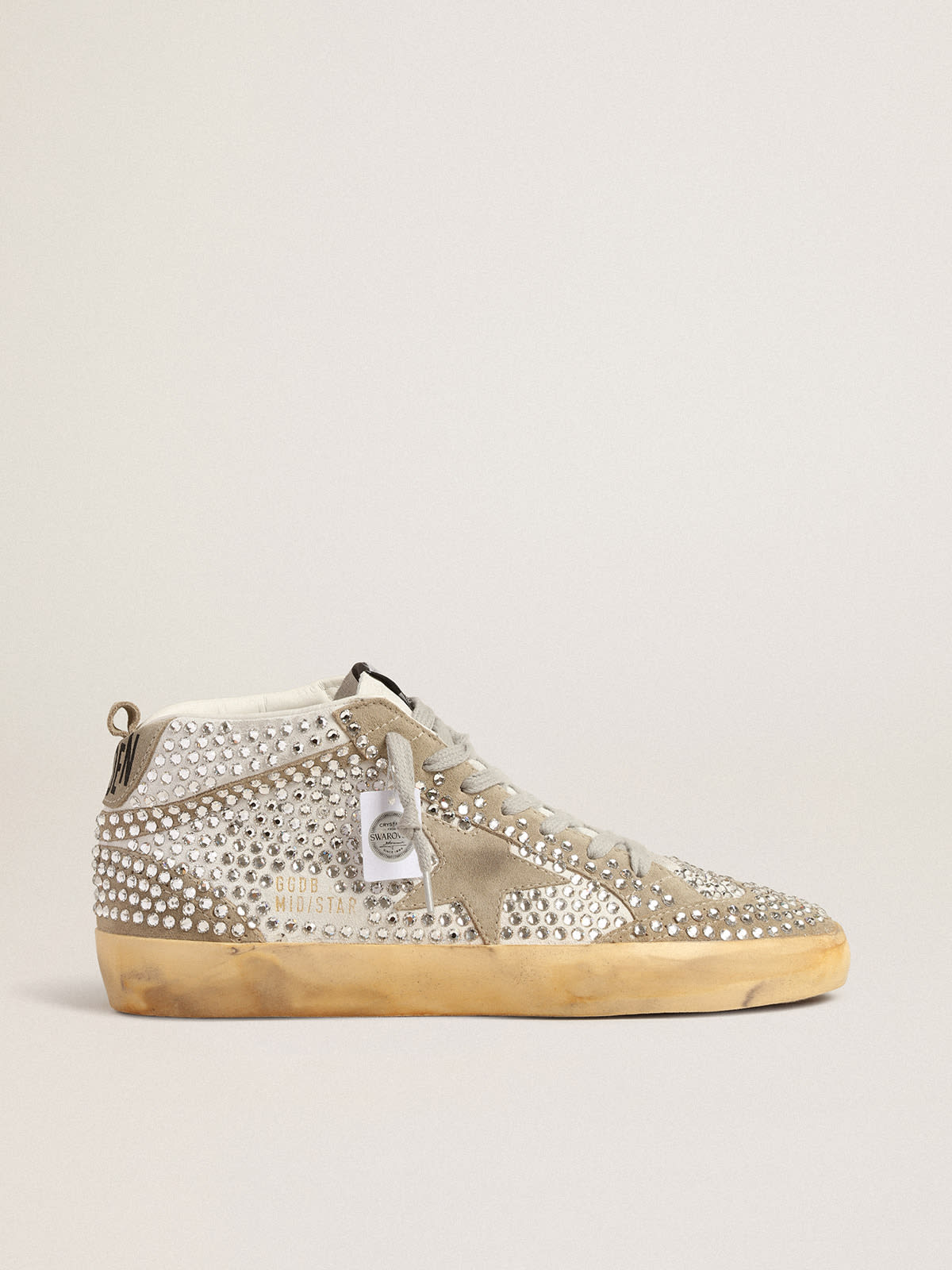Golden Goose - Mid Star LTD in white and dove-gray suede with Swarovski crystals in 