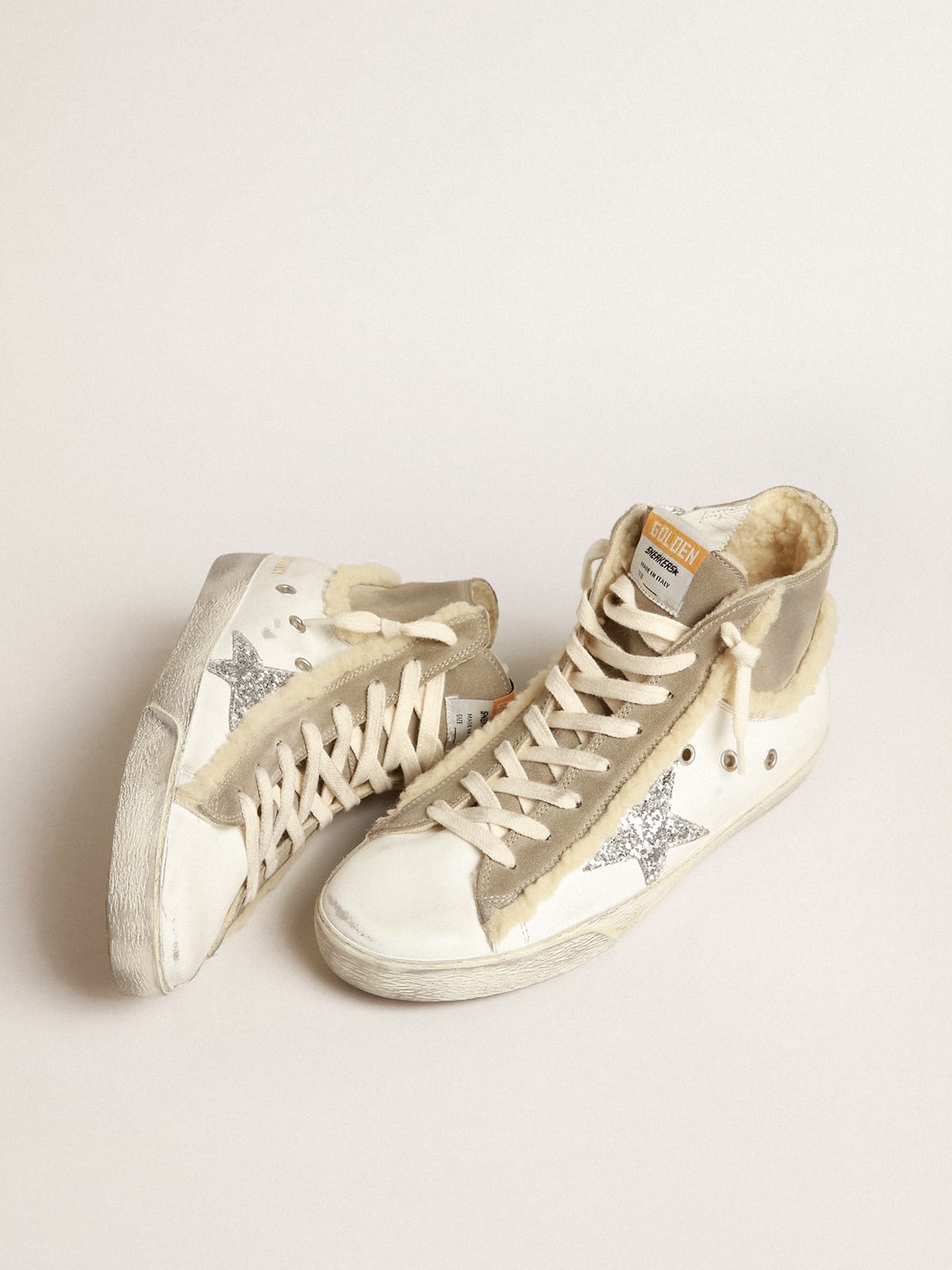 Golden Goose - Francy in leather and suede with silver glitter star in 