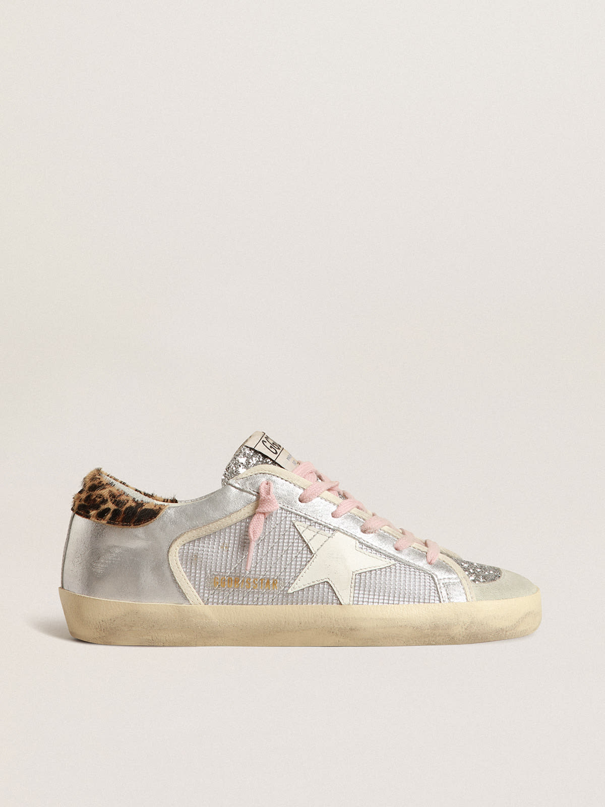 Golden Goose - Super-Star LTD in mesh and suede with silver glitter tongue in 