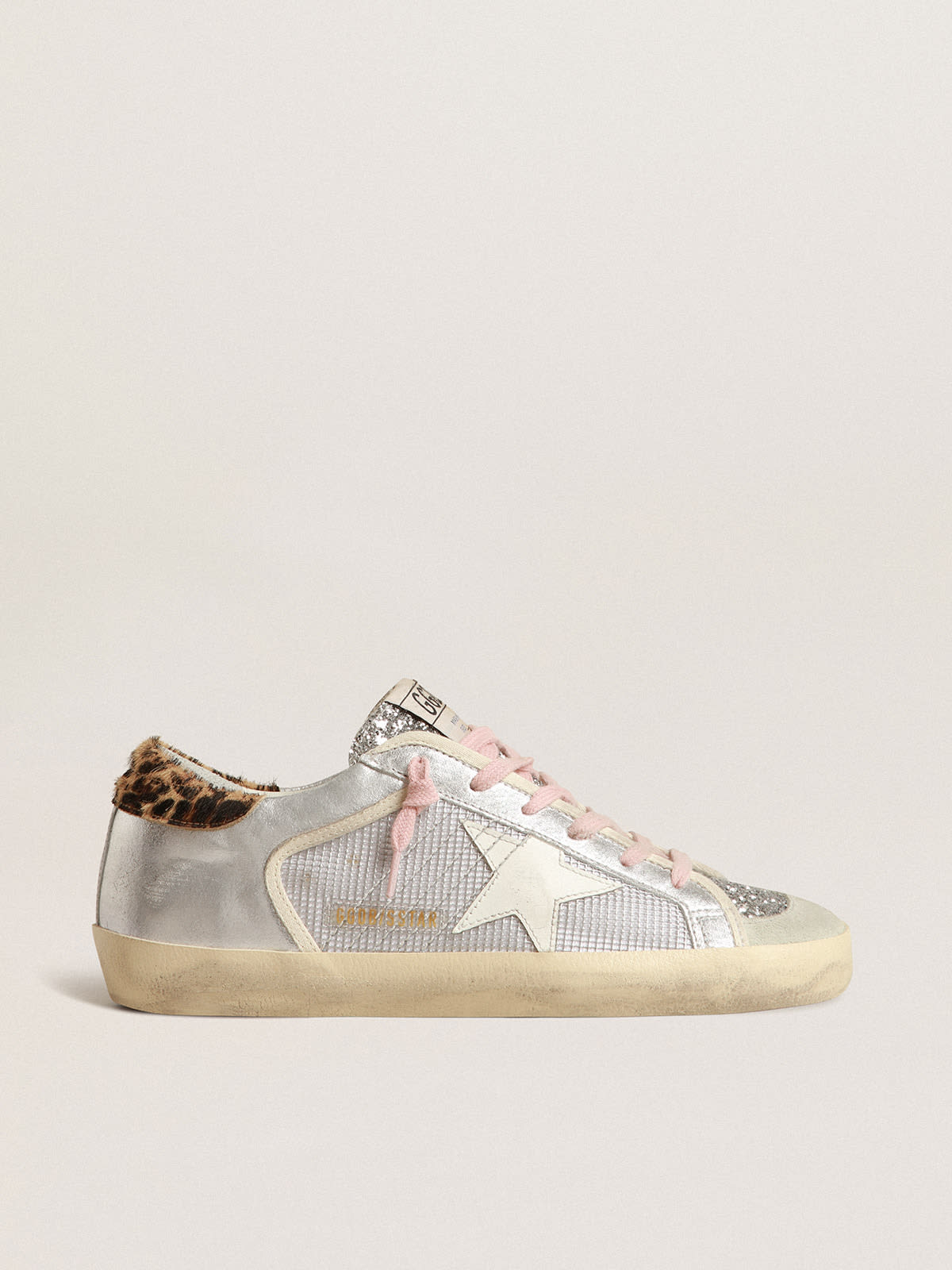 Golden Goose - Women's Super-Star with Silver Sparkle Foxing and Metal Stud Lettering, Woman, Size: 38