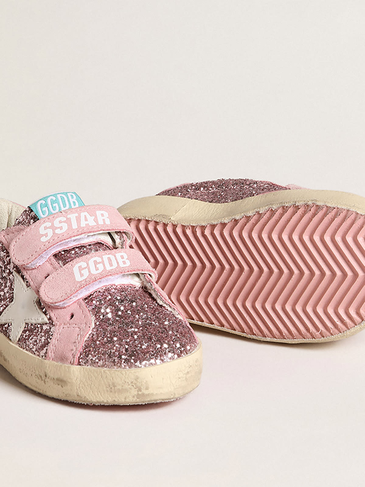 Golden Goose - Old School Junior in lilac glitter with white star and pink heel tab in 
