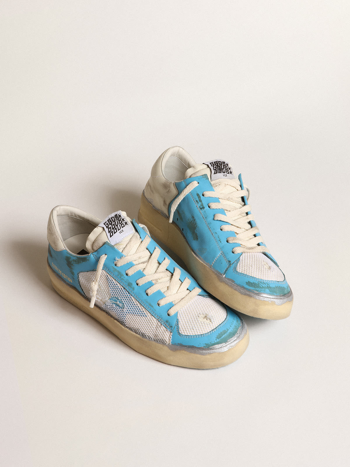 Men's Stardan LAB in light blue nappa leather and white mesh | Golden Goose