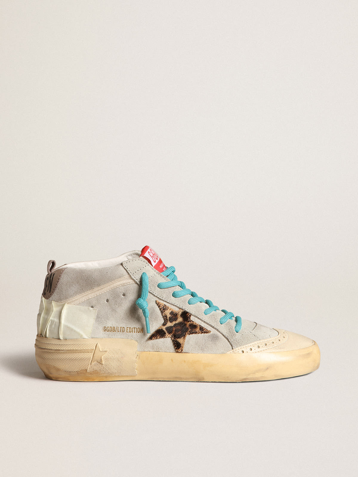 Golden Goose - Women’s Mid Star LAB in gray with leopard-print pony skin star  in 
