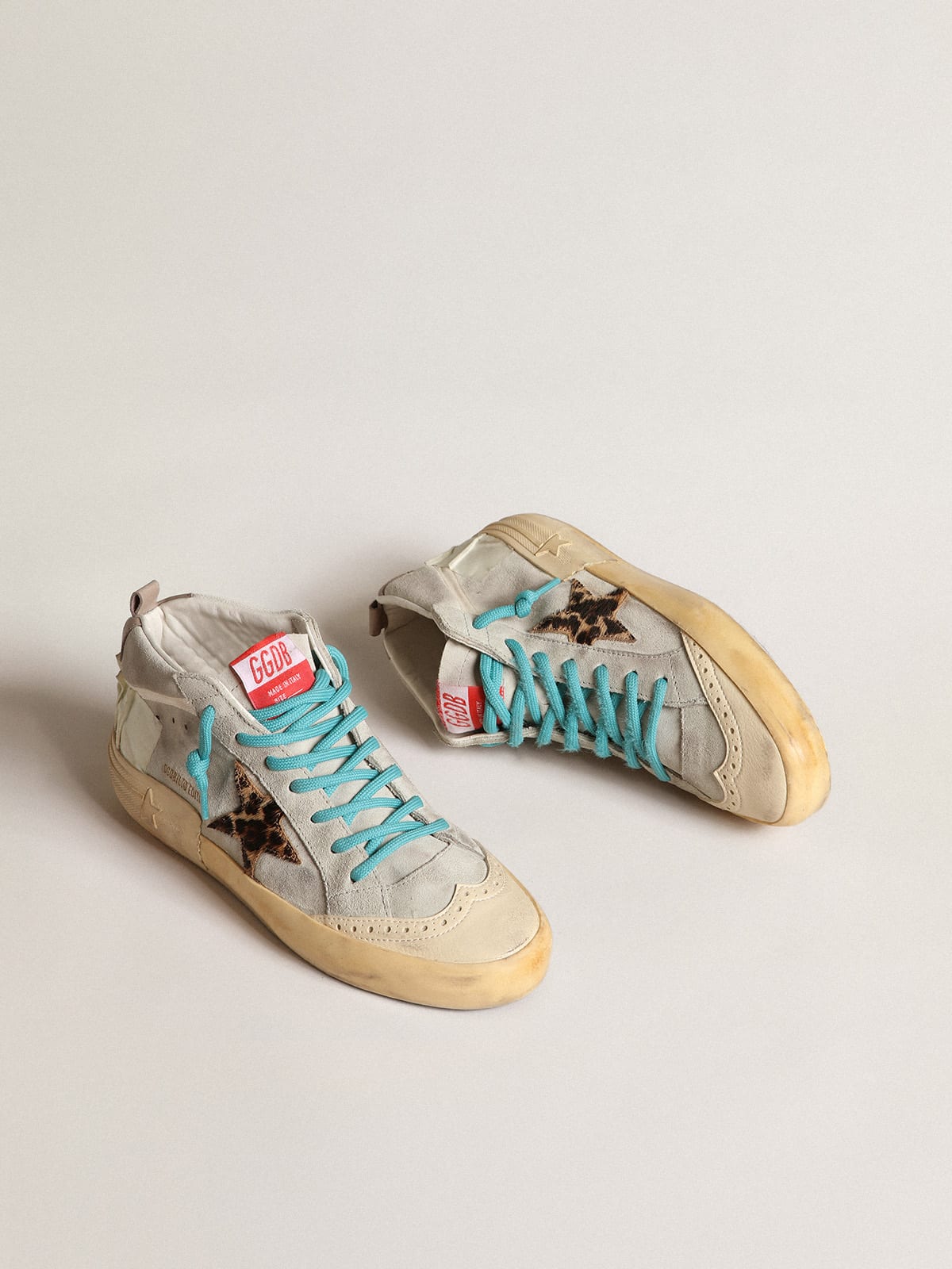 Golden Goose - Women’s Mid Star LAB in gray with leopard-print pony skin star  in 