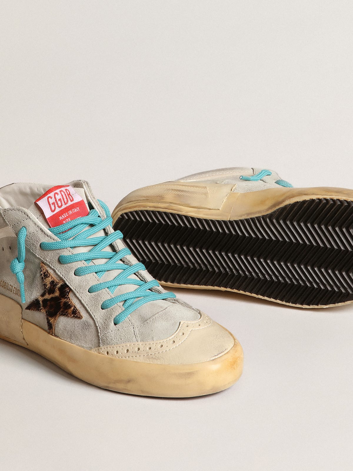 Golden Goose - Women’s Mid Star LAB in gray with leopard-print pony skin star  in 