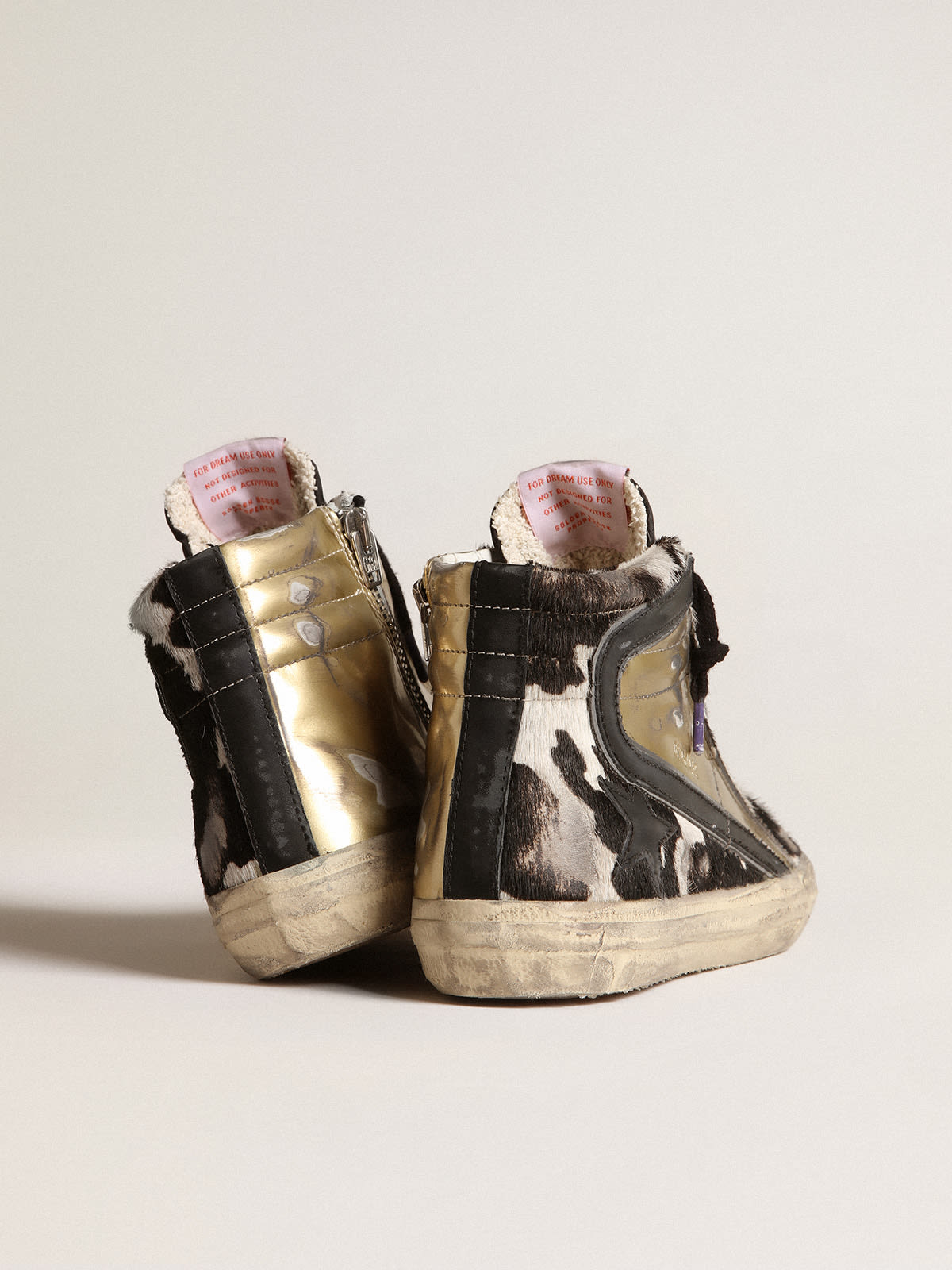 Golden Goose - Women’s Slide LAB in zebra-print pony skin with gold inserts in 