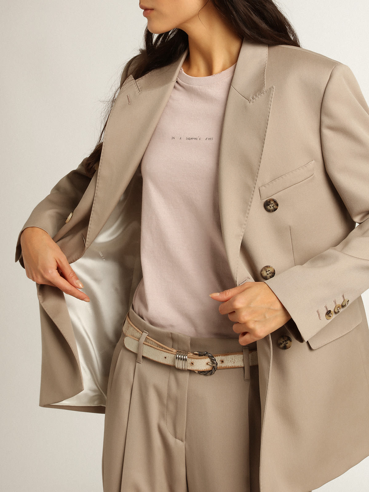 Beige Double Breasted Belt Mid-long Trench Coat Jacket Outerwear