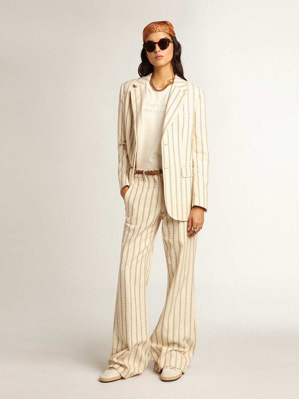 Golden Goose - Single-breasted cream cotton blazer with jacquard motif in 