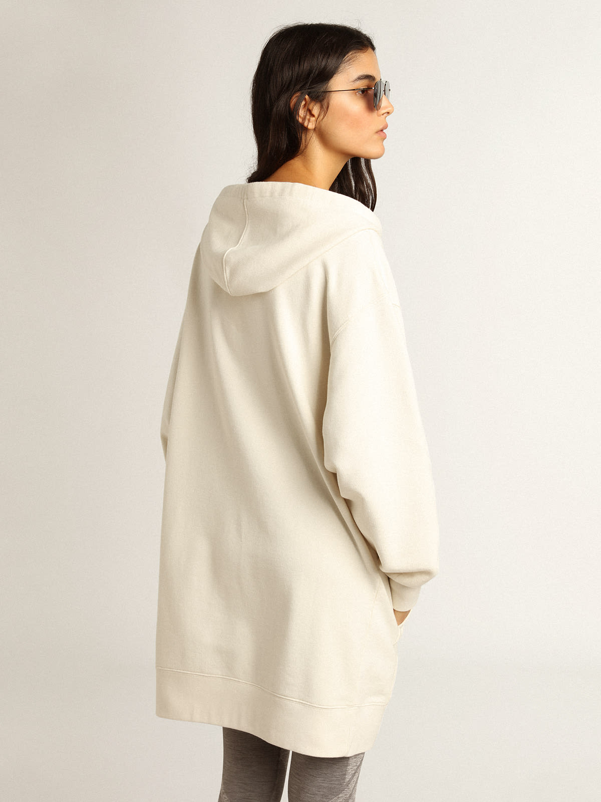 Golden Goose - White sweatshirt dress with hood and Golden patch in 