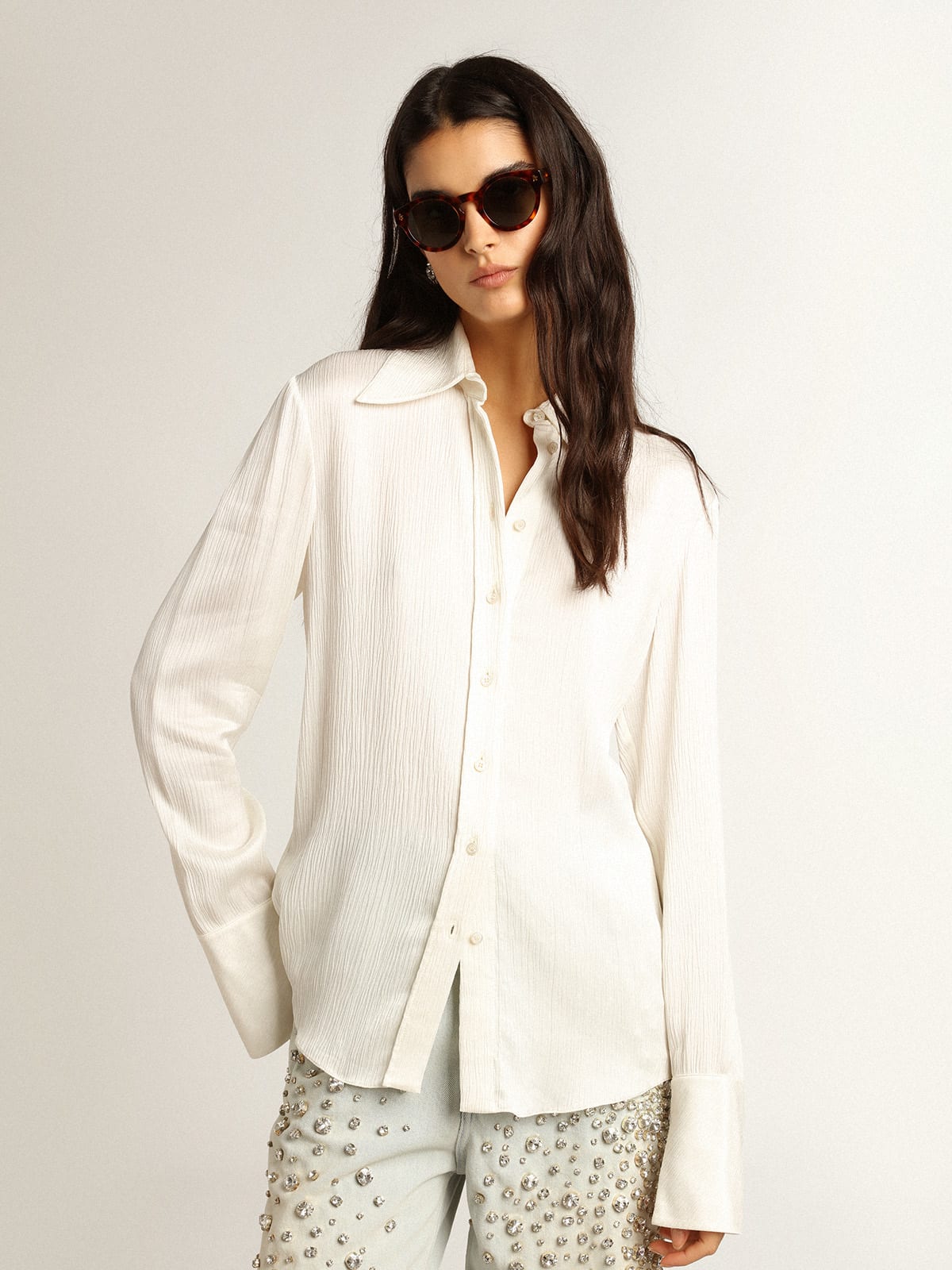 Golden Goose - Parchment-colored slim-fit shirt in 