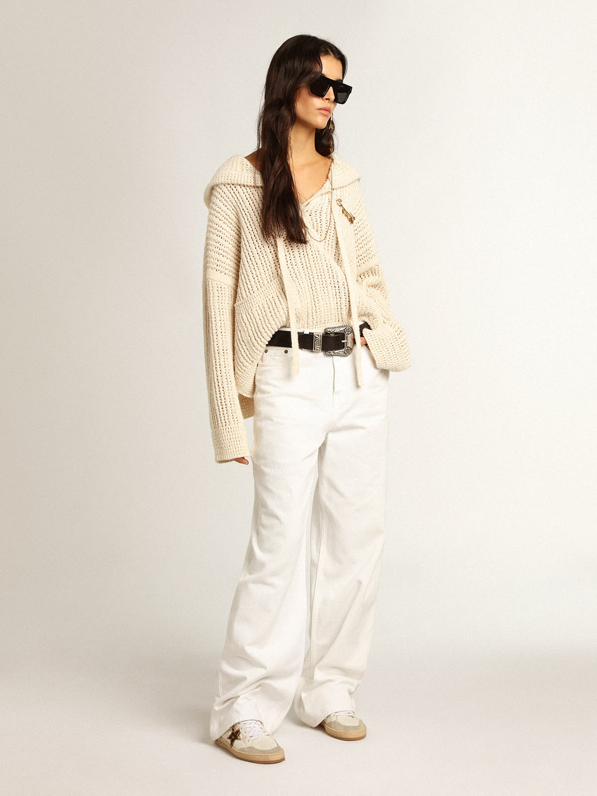 Golden Goose - Wide-leg jeans in white bull denim in 