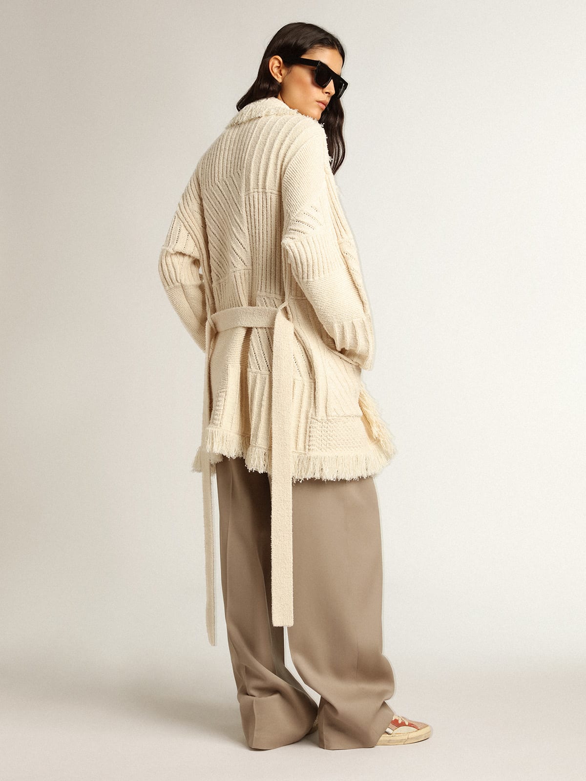 Golden Goose - Belted cardigan in papyrus-colored cotton  in 