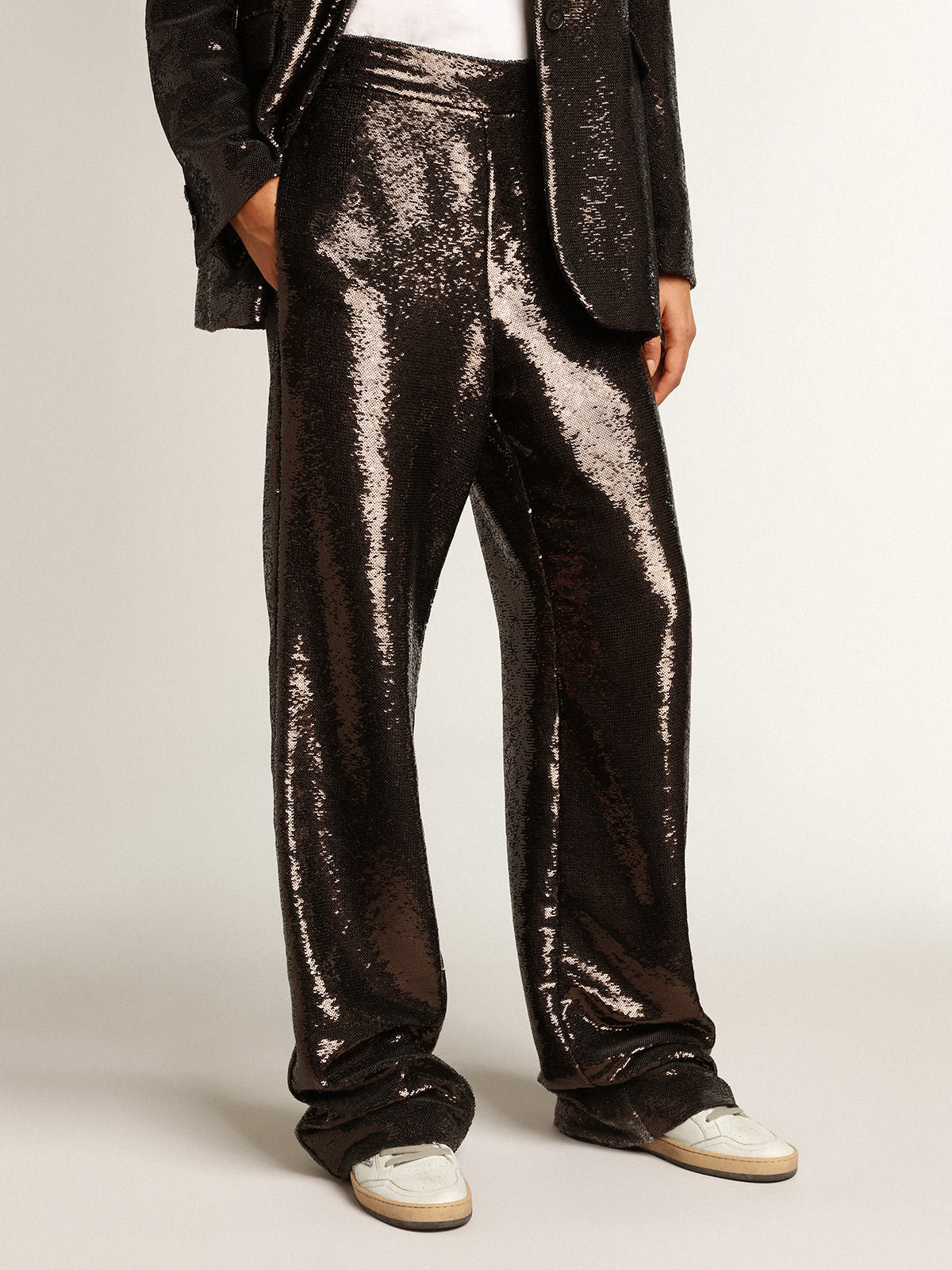 Gray pants with all-over sequins | Golden Goose