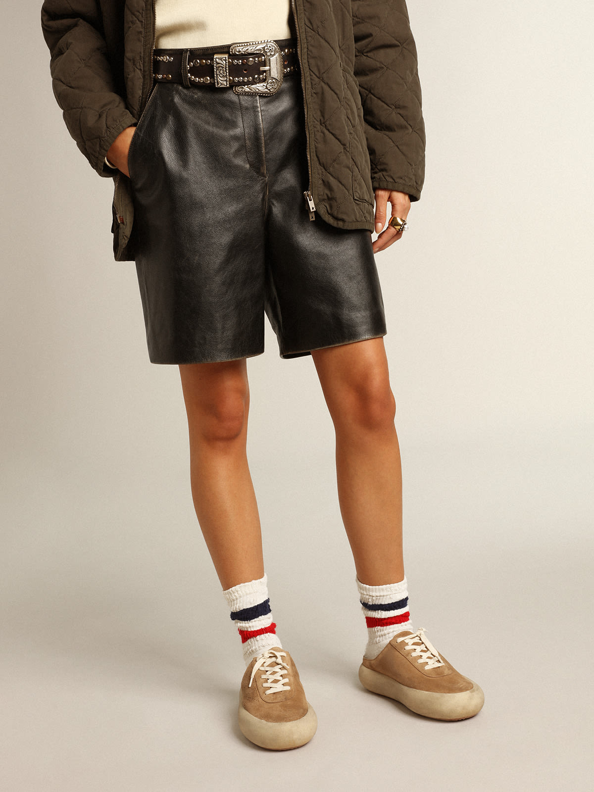 Leather bermuda shorts and how to wear them - The Katiquette  Bermuda  shorts outfit, Winter shorts outfits, Leather shorts outfit