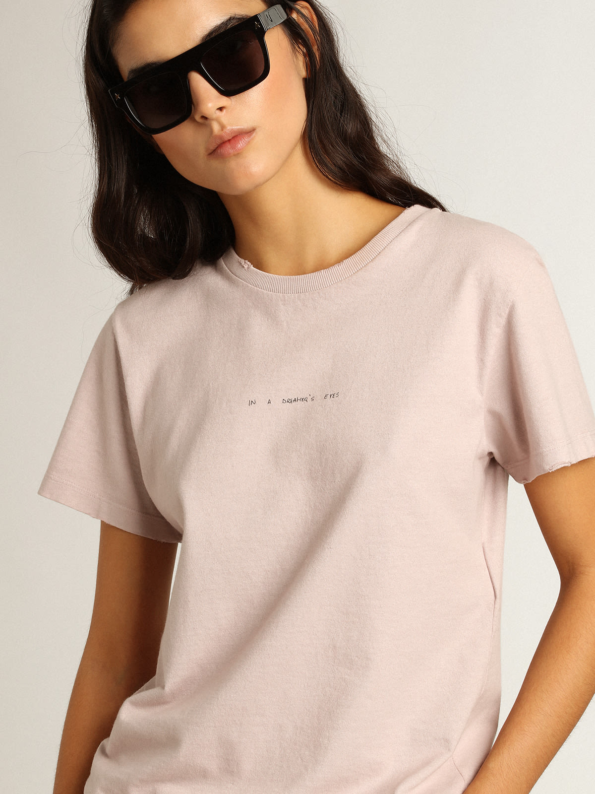 Golden Goose - Pale pink T-shirt with lettering on the front in 