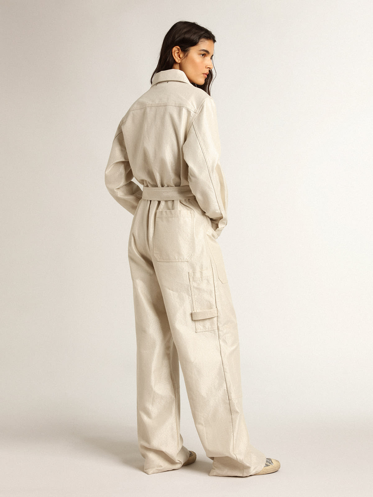 White denim utility hot sale jumpsuit