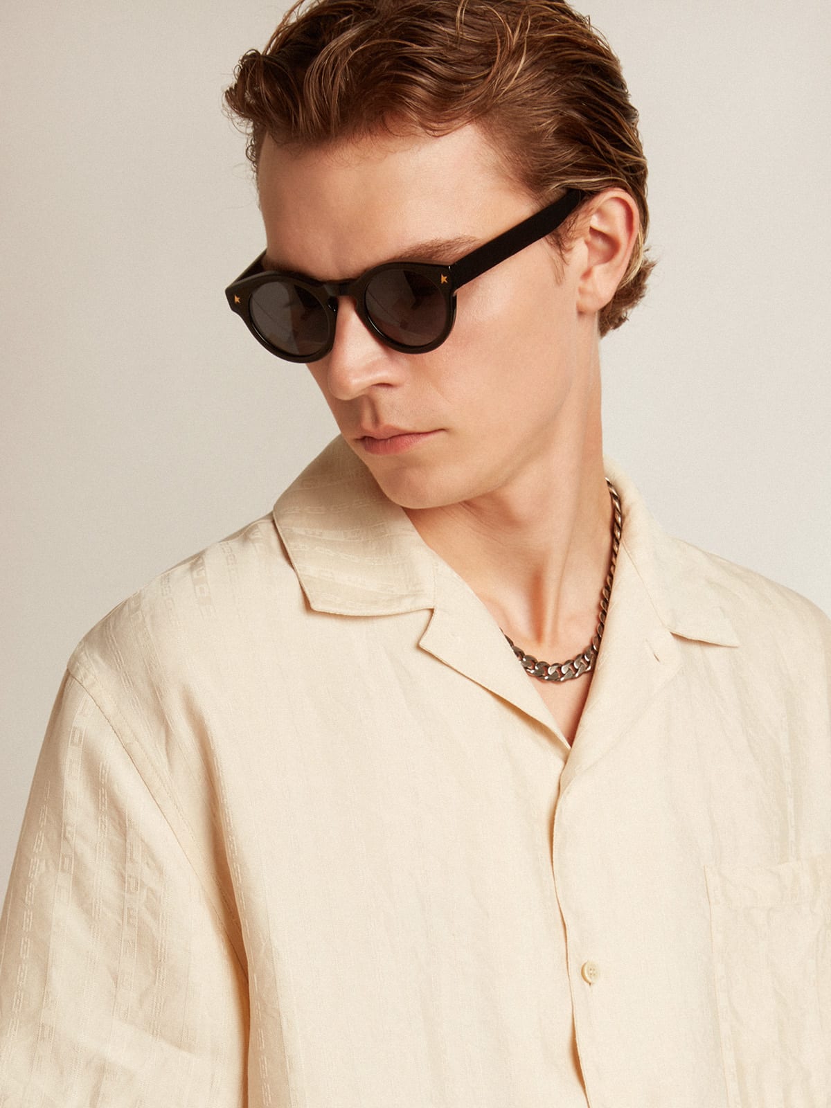 Golden Goose - Short-sleeved shirt in parchment-colored linen in 