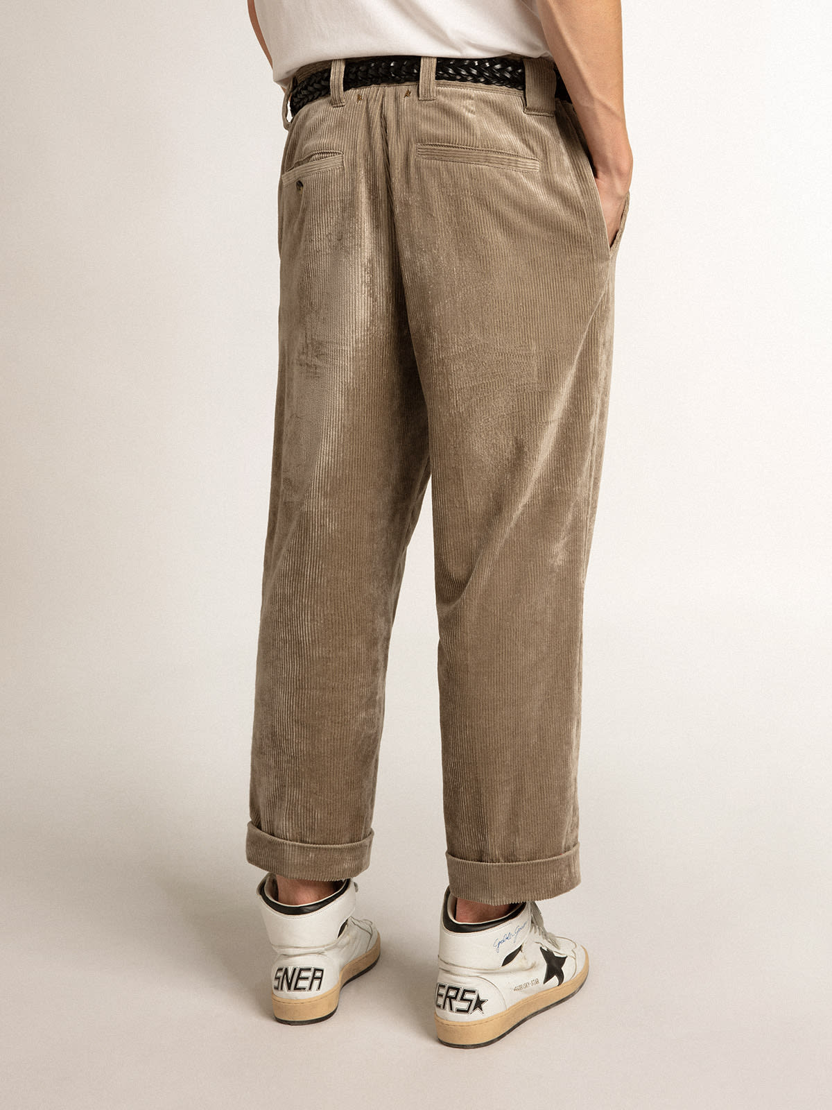 Loose Fit Corduroy Pants - Beige - Men