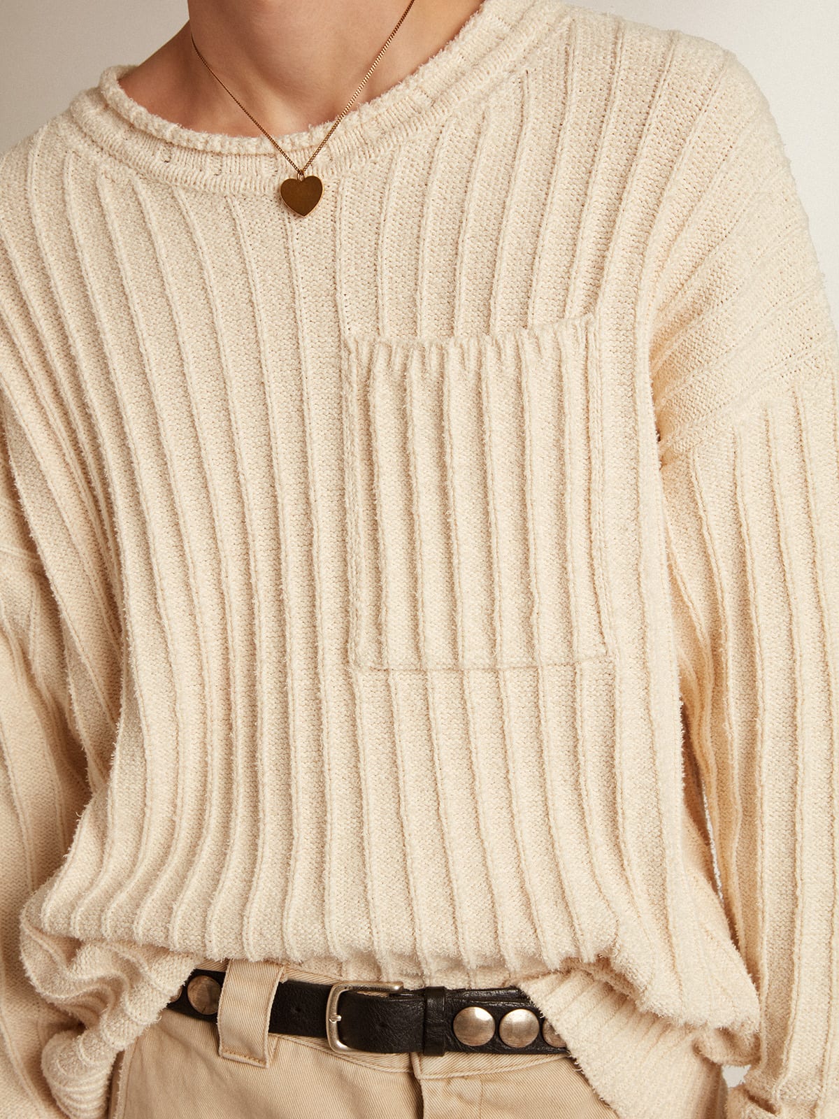 Golden Goose - Suéter de gola redonda de linha de algodão misto cor de papiro in 