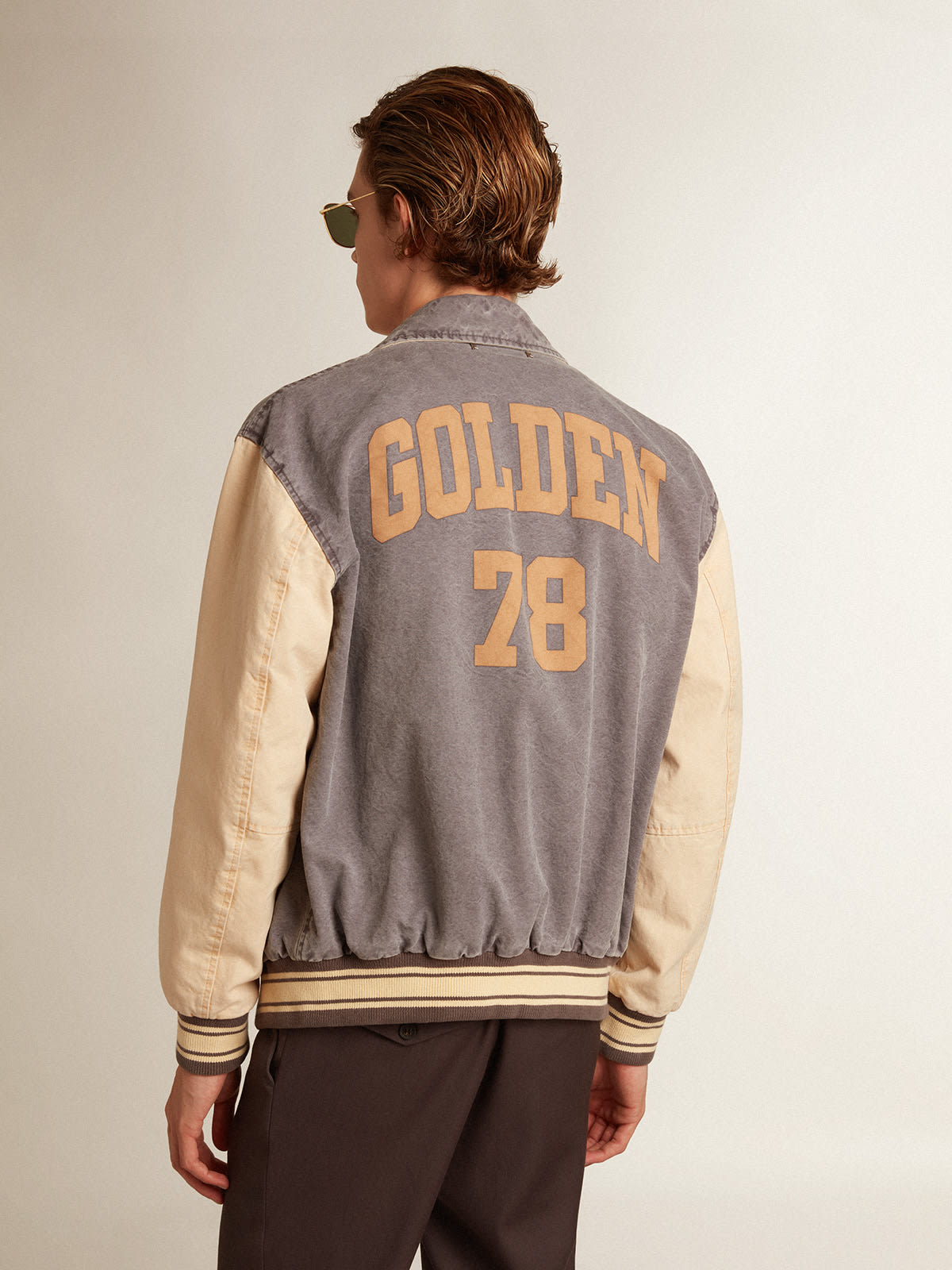 Golden Goose - Bomber jacket in lilac-gray and marzipan-colored cotton in 