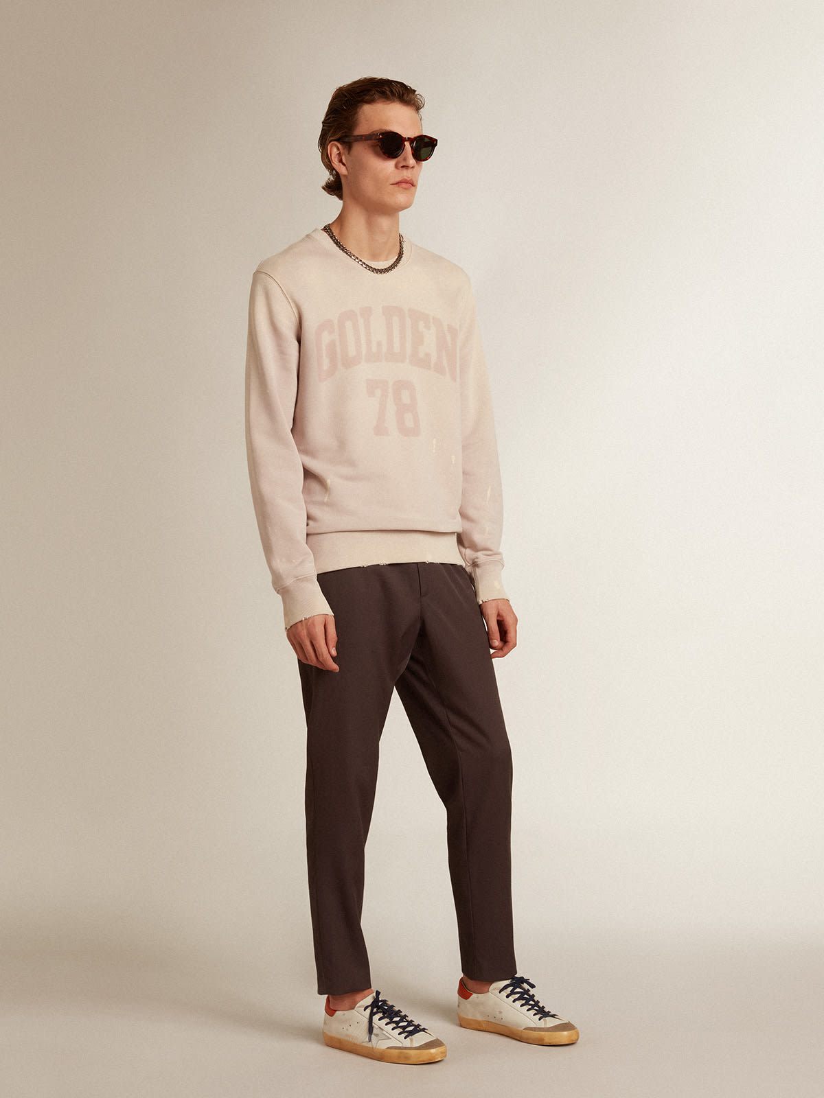 Golden Goose - Distressed-finish pale pink sweatshirt in 