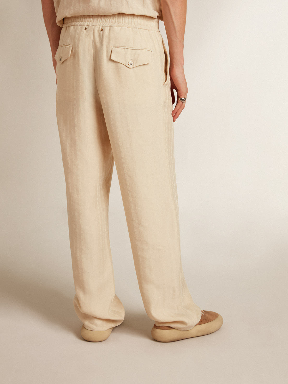 Beige linen joggers new arrivals