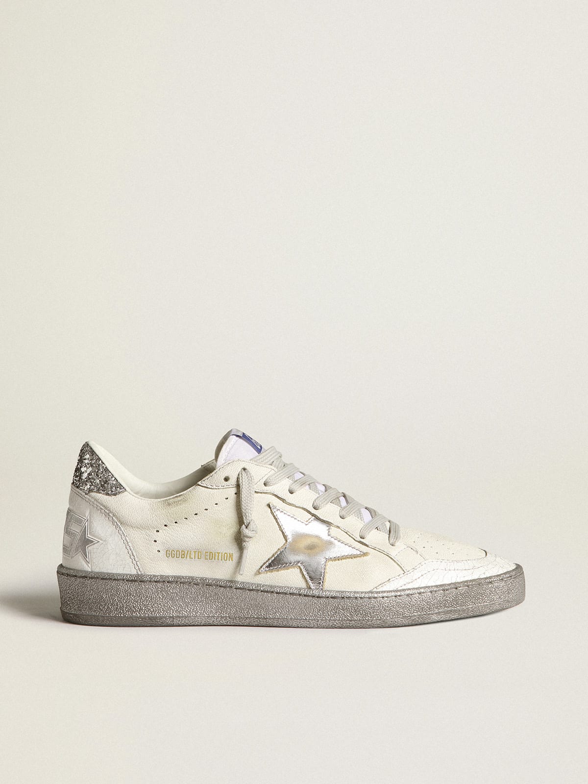 Golden Goose - Women's Ball Star LTD with silver glitter heel tab and silver star in 