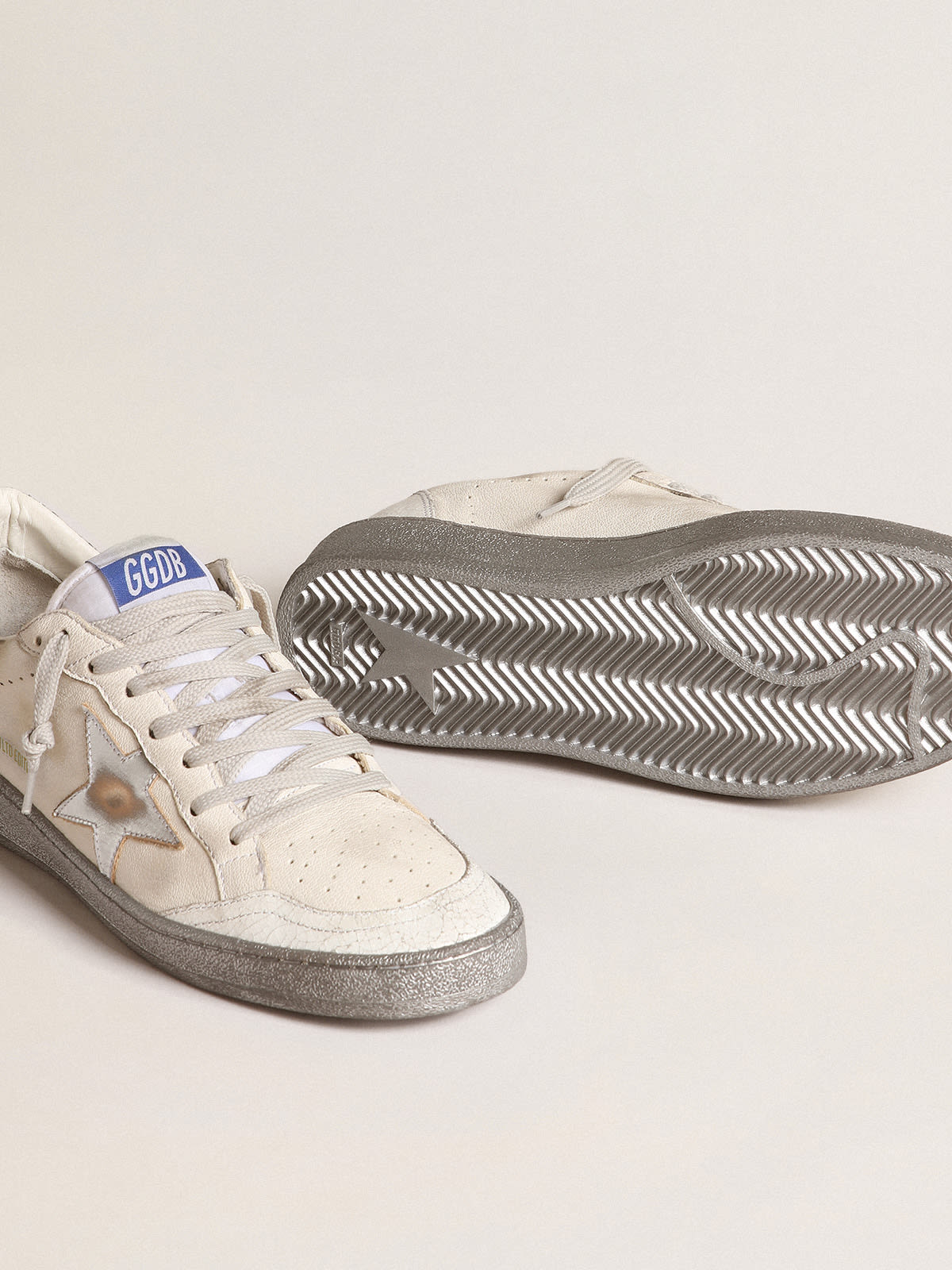 Golden Goose - Ball Star LTD sneakers with silver glitter heel tab and silver star in 