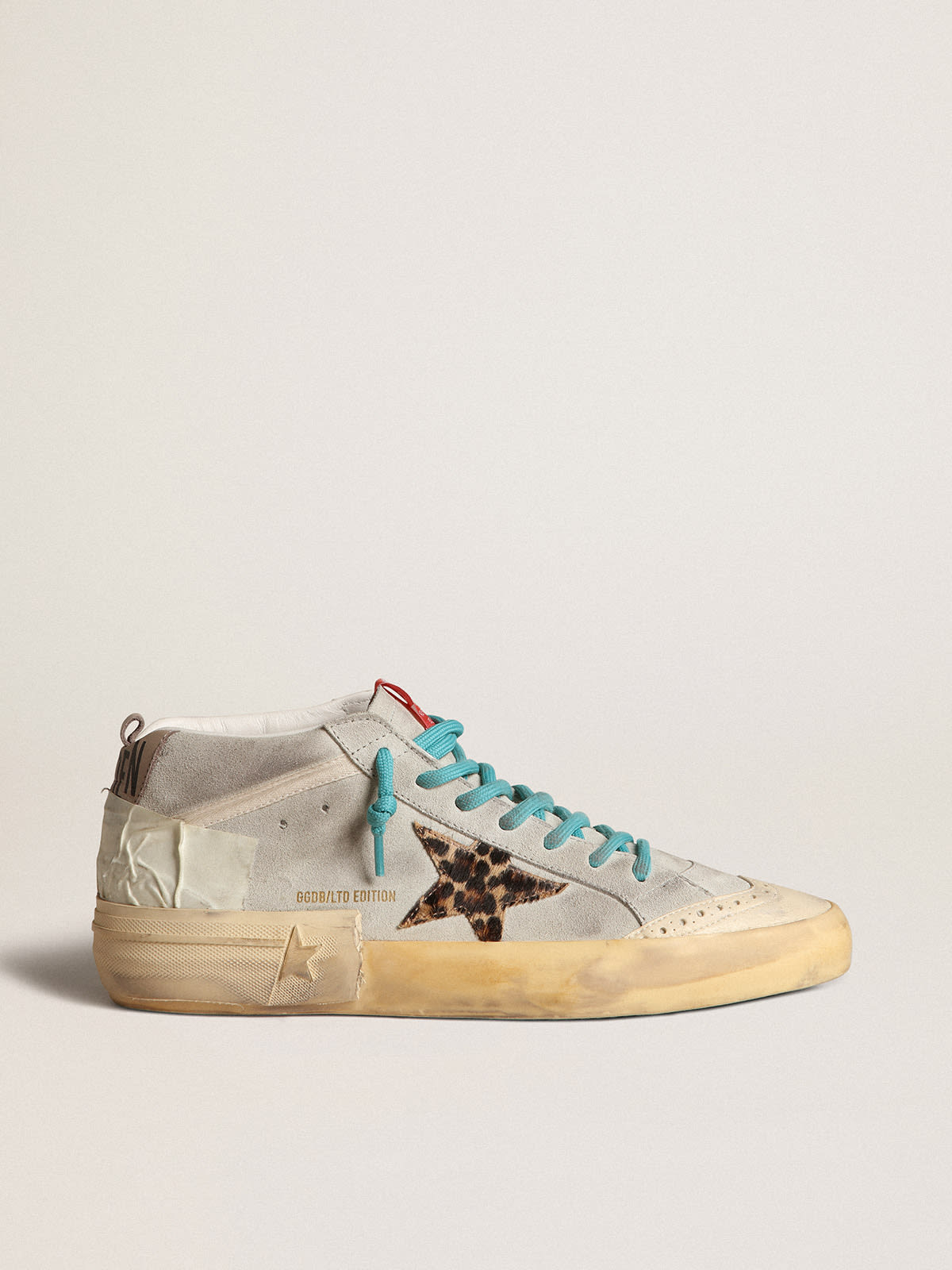 Golden Goose - Men’s Mid Star LAB in gray with leopard-print pony skin star  in 