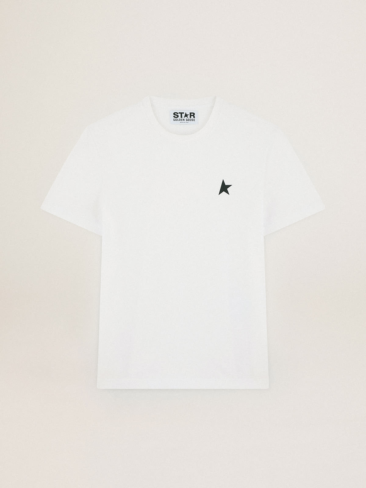 Golden Goose - Weißes T-Shirt aus der Star Collection mit grünem Kontraststern auf der Vorderseite in 