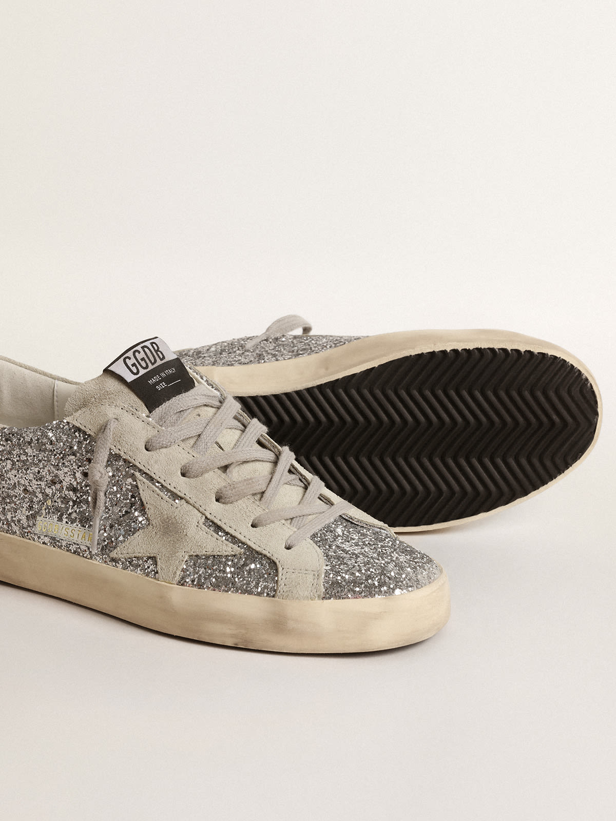 Super-Star in silver glitter with ice-gray suede star