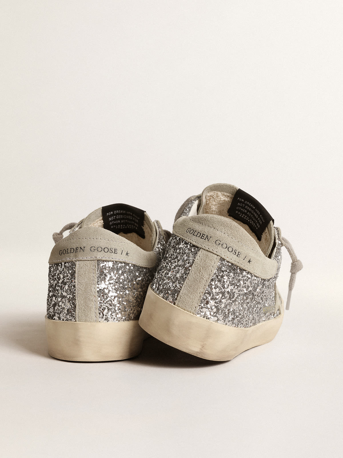 Golden Goose - Women's Super-Star in silver glitter with ice-gray suede star in 